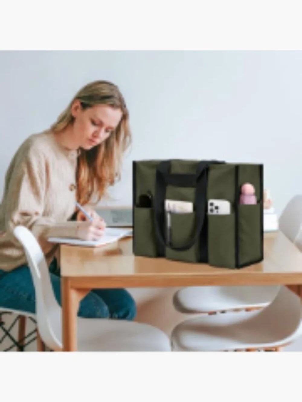 Large Waterproof Tote Bag for Women 12 Pockets Top Zipper Closure Work Nurse